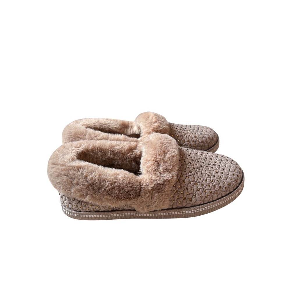 Skechers Cozy Campfire Toasty Twinklers Mocha Rhinestone Slippers 6.5 Vegan NWT